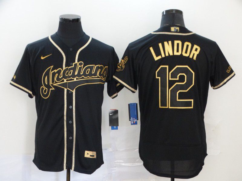 Men Cleveland Indians #12 Lindor Black Nike Elite MLB Jerseys->cleveland indians->MLB Jersey